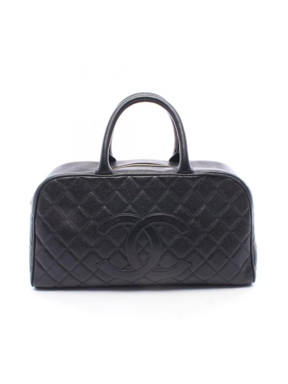 Chanel Quilted CC Logo Black Caviar Leather CC Boston Bag